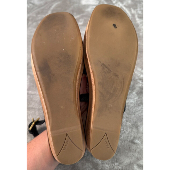 Prada Vintage Black Leather Cork Wedge Slingback Sandals EU 39 US 8 - Picture 7 of 8